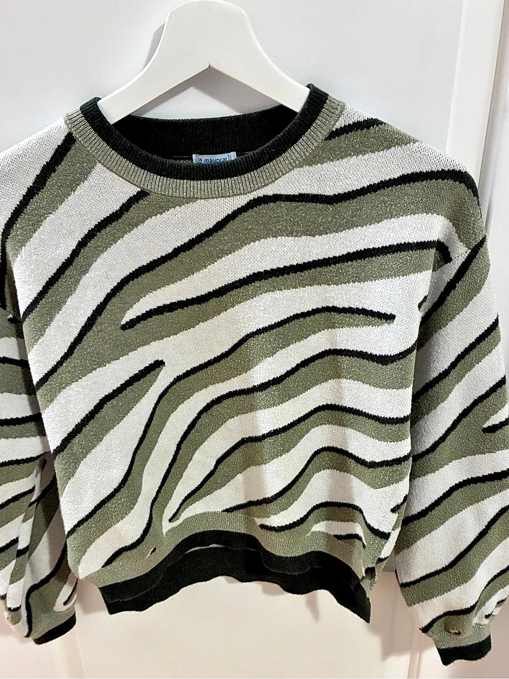 Mayoral Abstract Crewneck Sweater in Green & Cream Size 14